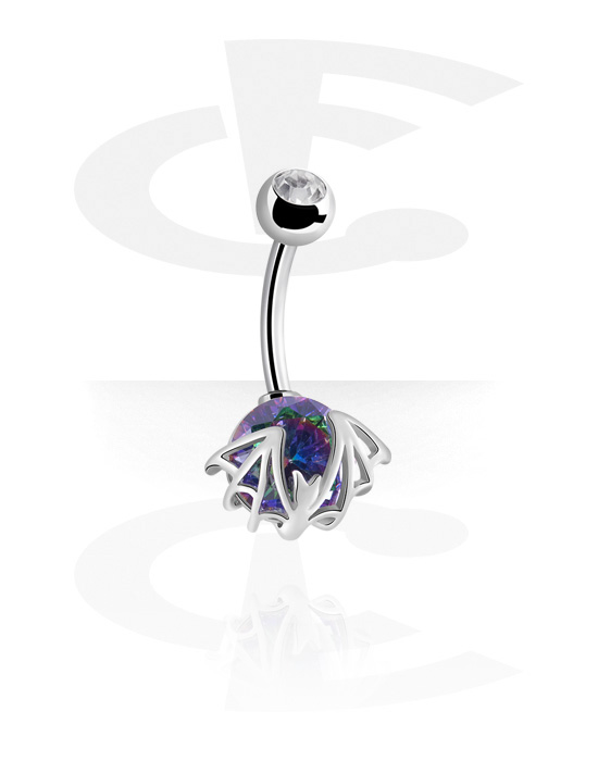 Curved Barbells, Belly button ring (surgical steel, silver, shiny finish) with bat design, Surgical Steel 316L
