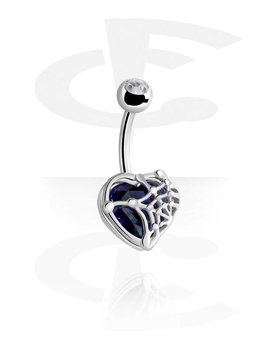 Curved Barbells, Belly button ring (surgical steel, silver, shiny finish) with heart design, Surgical Steel 316L