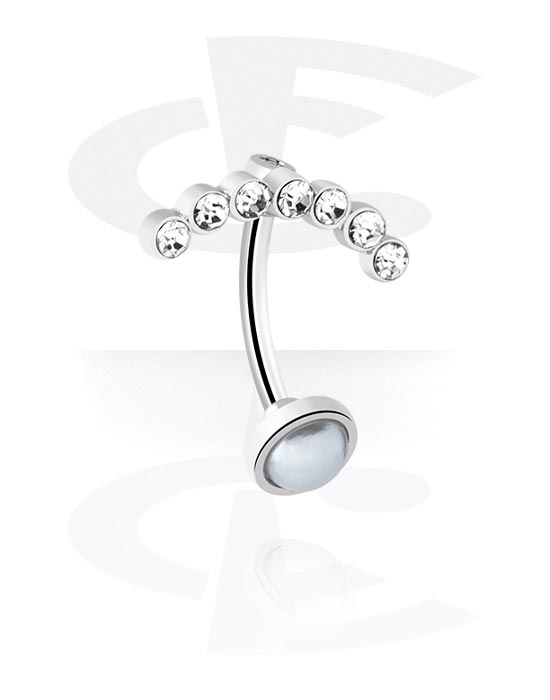 Curved Barbells, Navelring (chirurgisch staal, zilver, glanzende afwerking) met kristalsteentjes, Chirurgisch staal 316L, Belegde messing