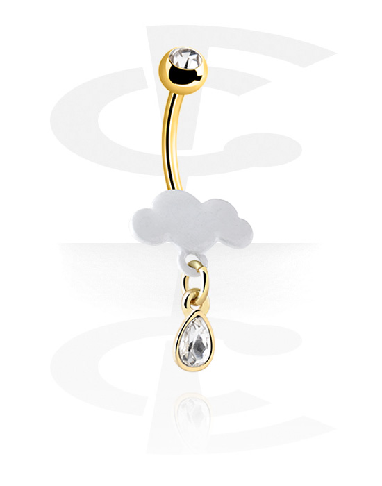Curved Barbells, Belly button ring (surgical steel, gold, shiny finish) with crystal stone, Surgical Steel 316L, Plated Brass
