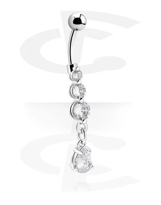 Curved Barbells, Fashion Banana with crystal stones, Surgical Steel 316L ,  Plated Brass
