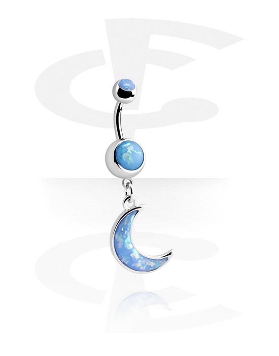 Curved Barbells, Belly button ring (surgical steel, silver, shiny finish) with half moon charm, Surgical Steel 316L