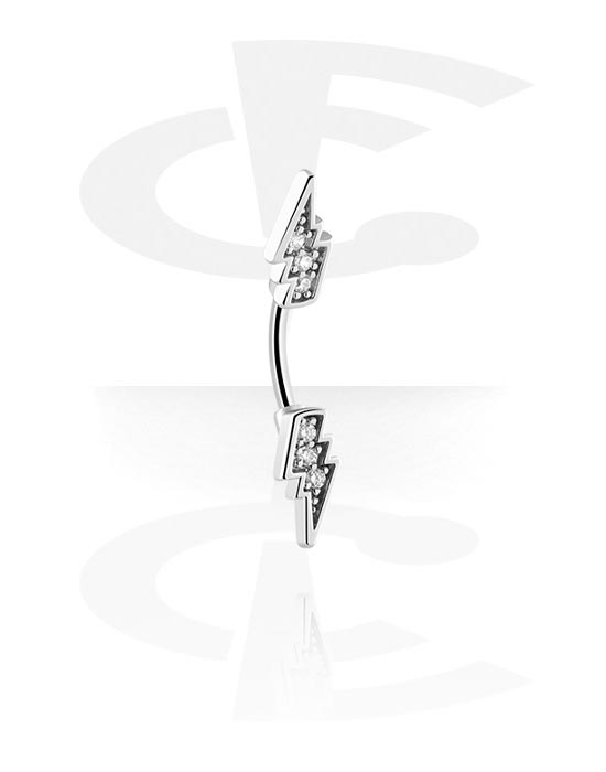 Zaobljene šipkice, Prsten za pupak (kirurški čelik, srebrna, sjajna završna obrada) s dizajnom munje i kristalnim kamenjem, Kirurški čelik 316L, Obloženi mesing