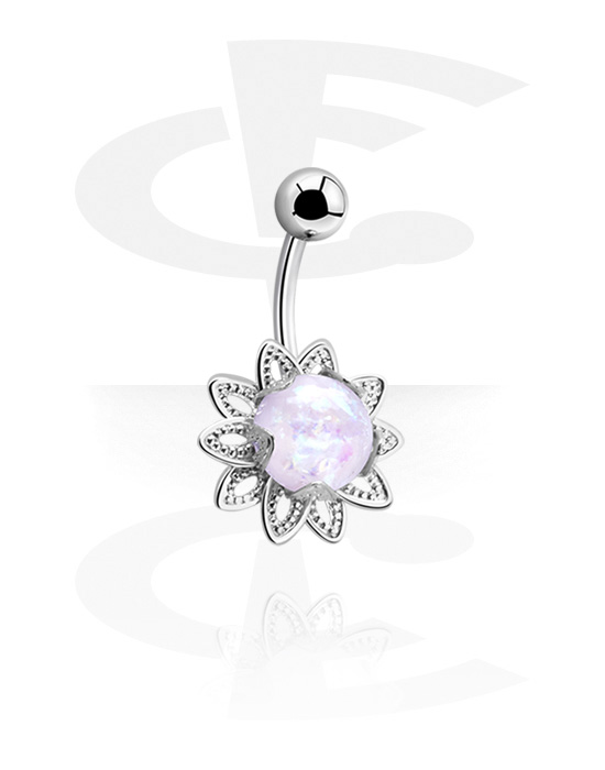 Curved Barbells, Belly button ring (surgical steel, silver, shiny finish) with flower design, Surgical Steel 316L