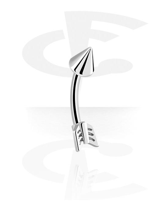 Curved Barbells, Belly button ring (surgical steel, silver, shiny finish) with arrow design, Surgical Steel 316L, Plated Brass