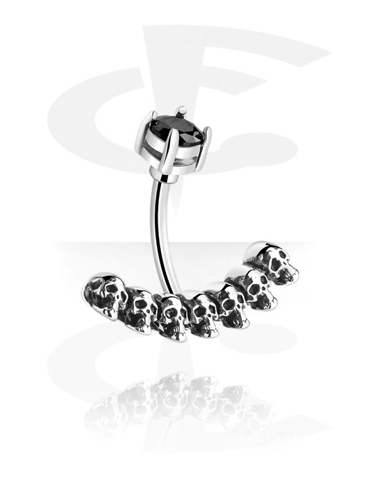 Ívelt barbellek, Belly button ring (surgical steel, silver, shiny finish) val vel Koponya dizájn, Sebészeti acél, 316L, Bevonatos sárgaréz