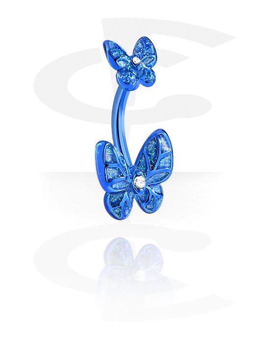 Curved Barbells, Belly button ring (surgical steel, anodised) with butterfly design, Surgical Steel 316L, Plated Brass