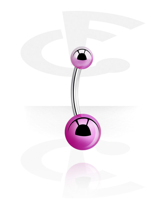 Curved Barbells, Belly button ring (surgical steel, silver, shiny finish) with anodized balls, Surgical Steel 316L