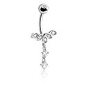 Curved Barbells, Belly button ring (surgical steel, silver, shiny finish) with crystal stones, Surgical Steel 316L ,  Plated Brass