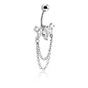 Curved Barbells, Belly button ring (surgical steel, silver, shiny finish) with crystal stones and chain, Surgical Steel 316L, Plated Brass