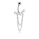 Curved Barbells, Belly button ring (surgical steel, silver, shiny finish) with crystal stones and chain, Surgical Steel 316L, Plated Brass