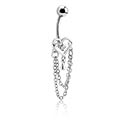 Curved Barbells, Belly button ring (surgical steel, silver, shiny finish) with heart design and chain, Surgical Steel 316L, Plated Brass