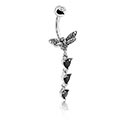 Curved Barbells, Belly button ring (surgical steel, silver, shiny finish) with crystal heart, Surgical Steel 316L ,  Plated Brass