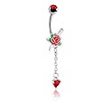 Curved Barbells, Belly button ring (surgical steel, silver, shiny finish) with rose design and heart charm