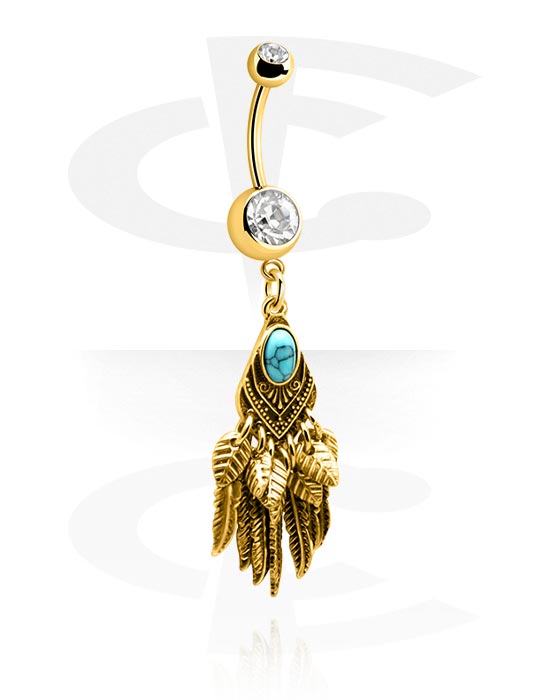 Belly button ring (surgical steel, gold, shiny finish) with crystal