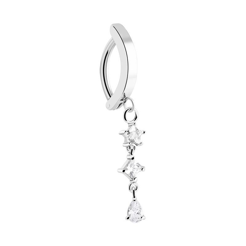 Clicker pour le nombril (acier chirurgical, argent, finition brillante) avec pendentif et pierres en cristal Acier chirurgical 316L / Laiton plaqué Bananes