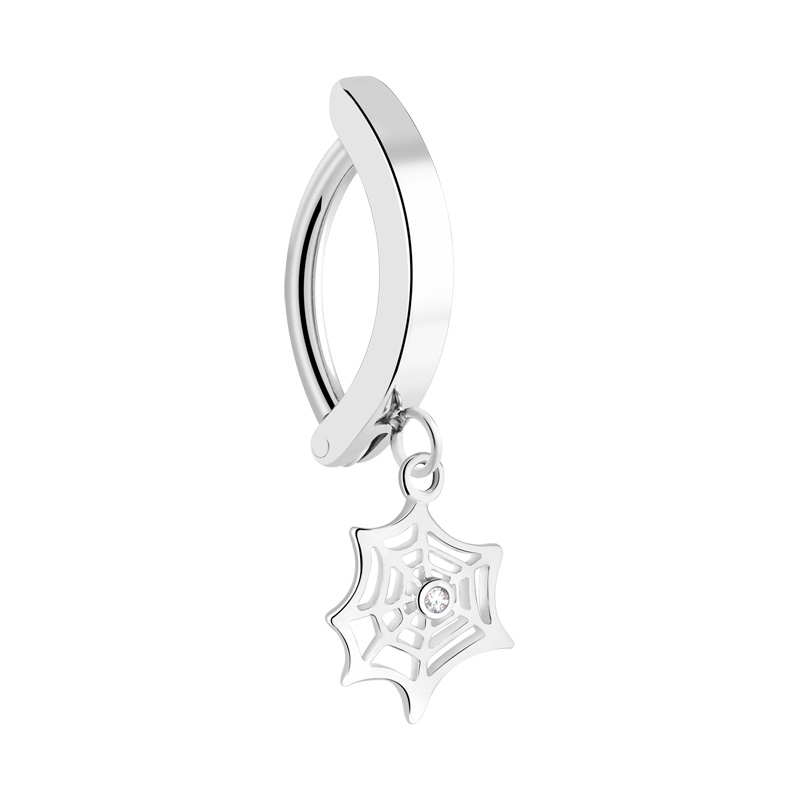 Clicker pour le nombril (acier chirurgical, argent, finition brillante) avec motif toile d'araignée et pierres en cristal Acier chirurgical 316L / Laiton plaqué Bananes