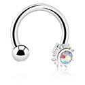 Kruhové činky, Kruhová činka s krystalovým kamínkem, Chirurgická ocel 316L, Pokovená mosaz