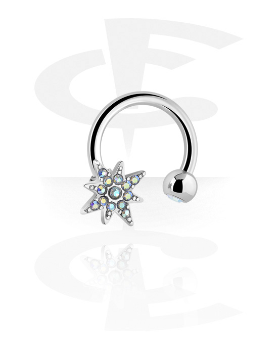 Circular Barbells, Circular Barbell with star design and crystal stones, Surgical Steel 316L, Plated Brass