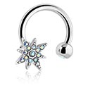 Polkrožni barbeli, Okrogel barbel s/z Dizajn zvezda in Kristalni kamni, Kirurško jeklo 316L, Prevlečena medenina