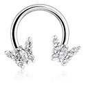 Kruhové činky, Kruhová činka s designem motýl a krystalovými kamínky, Chirurgická ocel 316L, Pokovená mosaz