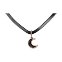 Cadenas, Collar chocker con accesorio de media luna y brillantes, Imitación Cuero