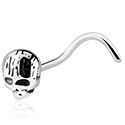 Piercings nez & Septums, Piercing nez incurvé (acier chirurgical, argent, finition brillante) avec motif tête de mort, Acier chirurgical 316L, Laiton plaqué
