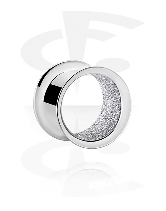 Tunnels & Plugs, Double flared tunnel (surgical steel, silver, shiny finish) with diamond look, Surgical Steel 316L