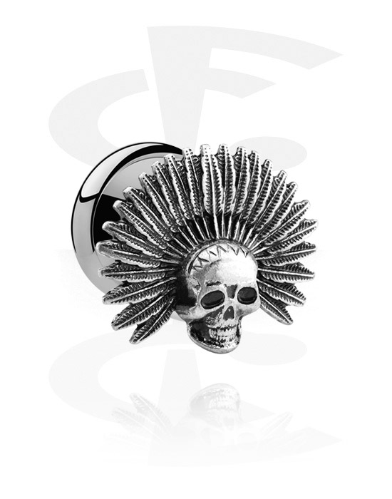 Tunnels & Plugs, Screw-on tunnel (surgical steel, silver, shiny finish) with skull attachment, Surgical Steel 316L
