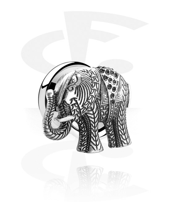 Tunnels & Plugs, Double flared tunnel (surgical steel, silver, shiny finish) with elephant attachment, Surgical Steel 316L