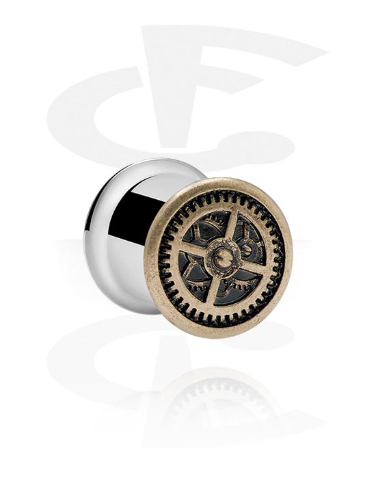 Tunnels & Plugs, Tunnel double flared (acier chirurgical, argent) avec accessoire steampunk , Acier chirurgical 316L