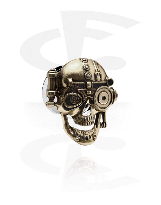 Tunnels & Plugs, Double flared tunnel (surgical steel, silver, shiny finish) with skull attachment, Surgical Steel 316L