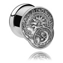 Alagutak és dugók, Double flared tunnel (surgical steel, silver) val vel sun and moon design, Sebészeti acél, 316L