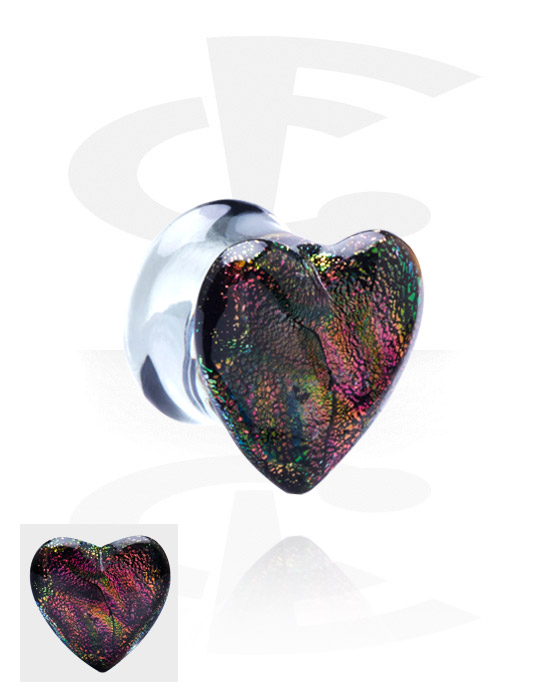 Tunnels & Plugs, Double flared plug (glass) with heart attachment, Glass