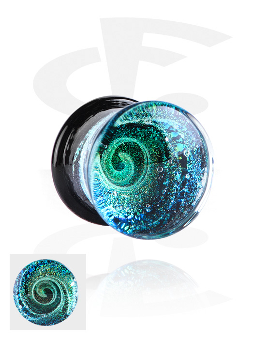Tunneler & plugger, Dobbeltformet plugg (glass) med spiraldesign, Glass