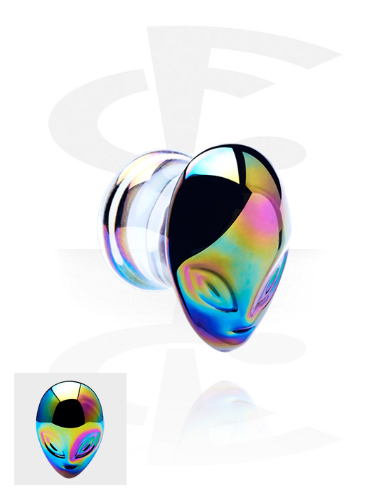 Tunnels & Plugs, Double flared plug (glass) with alien attachment and metallic look, Glass