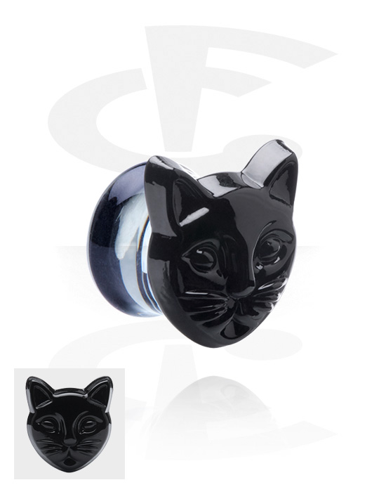 Tunnels & Plugs, Double flared plug (glass) with cat attachment, Glass
