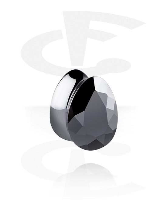 Tunneler & plugger, Tåreformet dobbelformet plugg (glass, svart), Glass