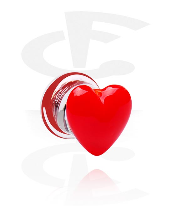 Tunnels & Plugs, Double flared plug (acrylic, transparent) with heart attachment, Acrylic