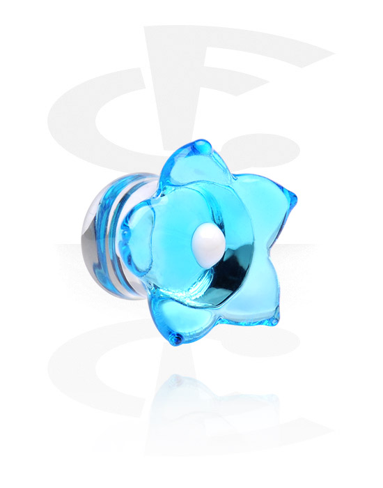 Tunnels & Plugs, Double flared plug (acrylic, transparent) with flower attachment, Acrylic