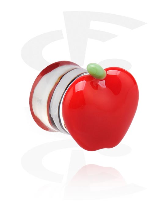 Tunely & plugy, Plug s rozšířenými konci (akryl transparentní) s designem jablko, Akryl