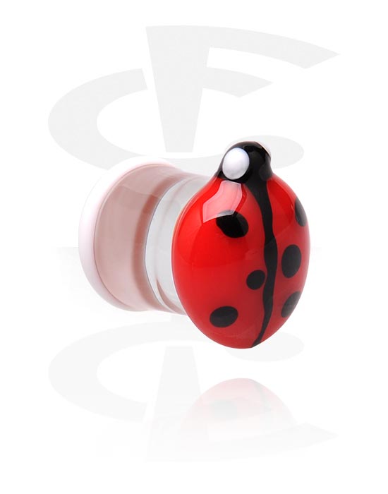 Tunnels & Plugs, Double flared plug (acrylic, transparent) with lady beetle attachment, Acrylic