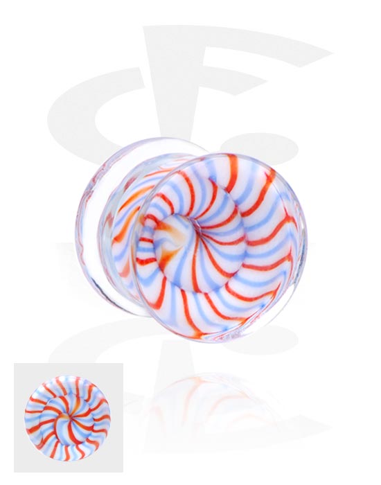 Tunnels og plugs, Double-flared plug (akryl, transparent) med spiraldesign, Glas