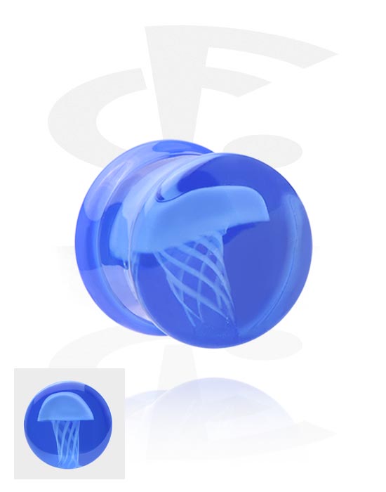 Tunnels & Plugs, Double flared plug (acrylic, transparent) with jellyfish design, Acrylic