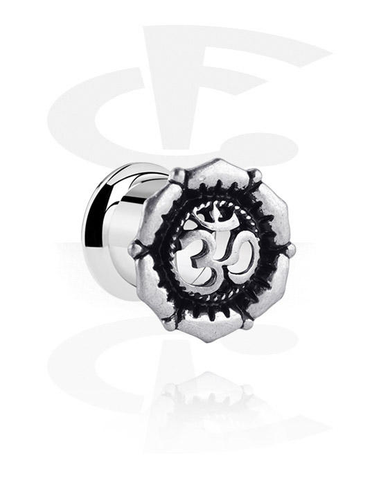 Tunnels & Plugs, Tunnel double flared (acier chirurgical, argent) avec signe om, Acier chirurgical 316L
