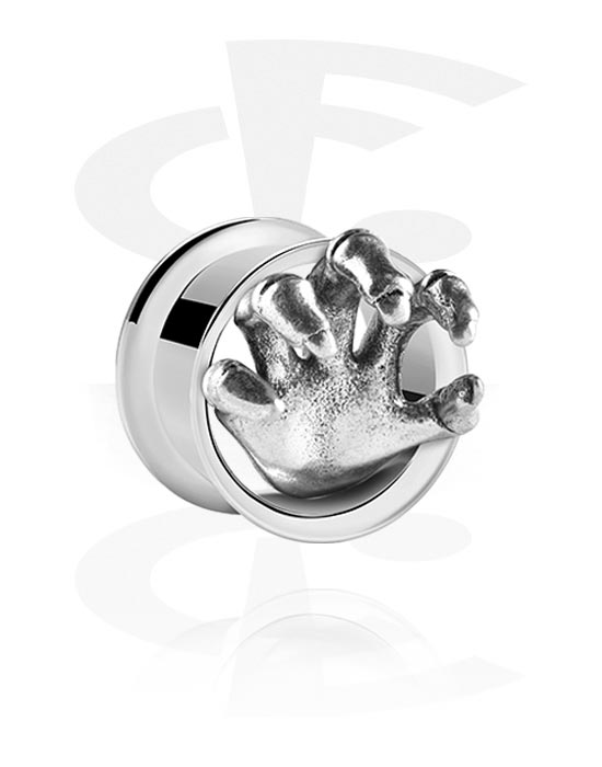 Tunnels & Plugs, Double flared tunnel (surgical steel, silver, shiny finish) with hand design, Surgical Steel 316L