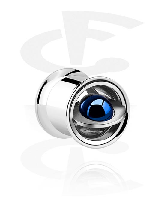 Tunnels & Plugs, Double flared tunnel (surgical steel, silver, shiny finish) with planet design, Surgical Steel 316L