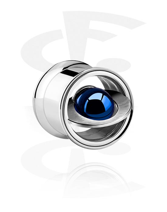 Tunnels & Plugs, Double flared tunnel (surgical steel, silver, shiny finish) with planet design, Surgical Steel 316L