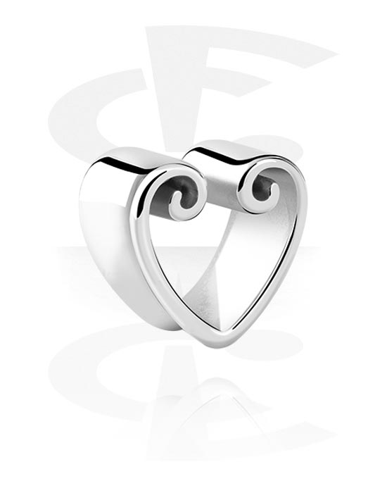 Tunnels & Plugs, Heart-shaped double flared tunnel (surgical steel, silver, shiny finish), Surgical Steel 316L