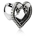 Alagutak és dugók, Heart-shaped double flared tunnel (surgical steel, silver, shiny finish) val vel Koponya dizájn, Sebészeti acél, 316L